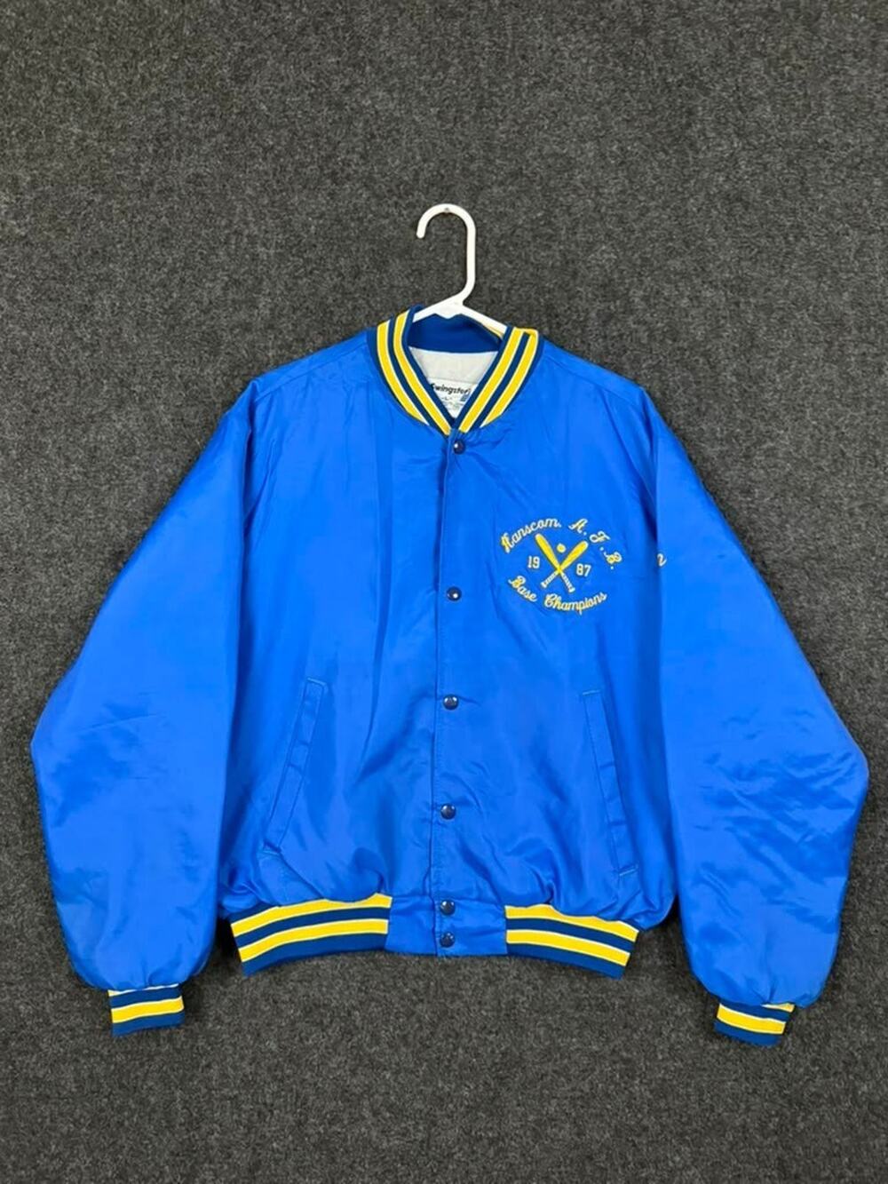 Vintage Swingster RADC Softball State Champions Jacket Large Blue USA 1987